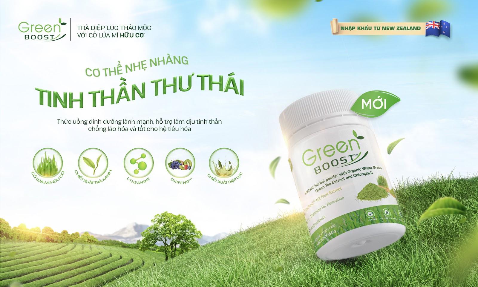 Trà diệp lục thảo mộc GreeBoost giúp năng lượng, trẻ hóa và giảm mỡ